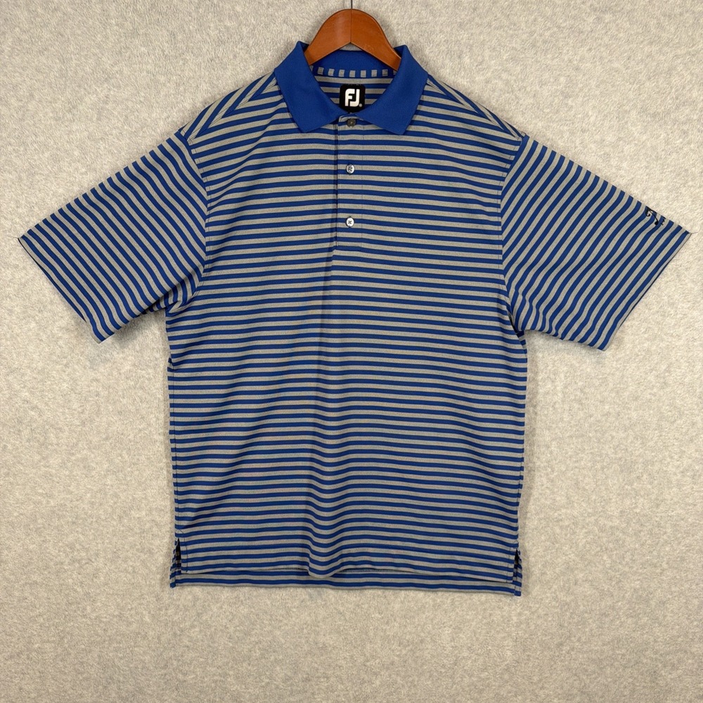 FootJoy Mens Golf Shirt XL Blue Gray Striped Polo Performance Sport  Streetwear